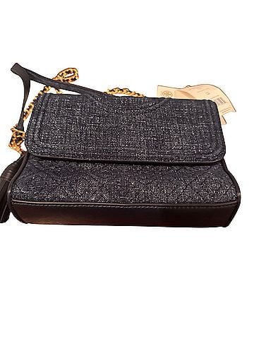 Tory Burch Tory Fleming Denim Suede Leather Shoulder Bag (view 1)