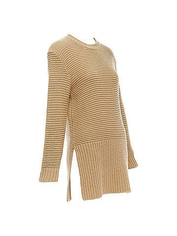 MARNI Marni virgin wool camel contrasting ribbed knit slit sweater (view 1)