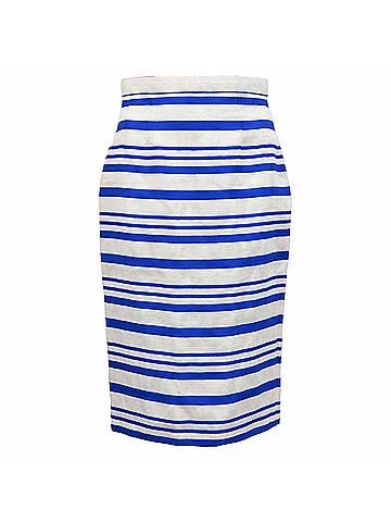 Dolce & Gabbana Dolce & Gabbana Striped Midi Skirt in Blue Linen (view 1)