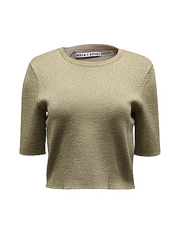 Alice + Olivia Alice & Olivia Ciara Crop Top in Gold Metallic Cotton (view 1)