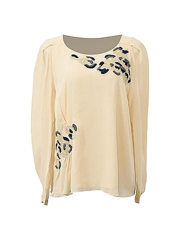Vanessa Bruno  Vanessa Bruno Embroidered Long Sleeve Blouse in Cream Silk (view 1)