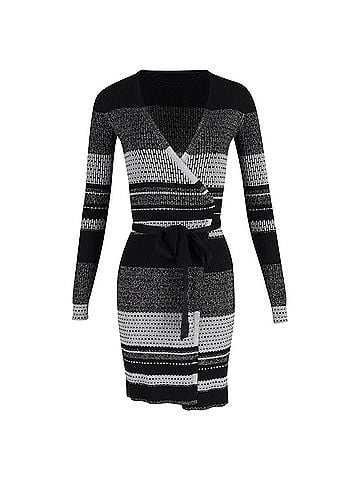 Diane von Furstenberg Diane Von Furstenberg Striped Knitted Wrap Dress in Multicolor Wool (view 1)
