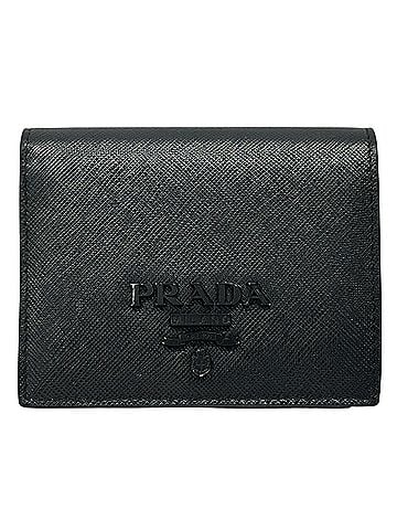 Prada Prada PRADA Women's and Men's Wallet, Brand Name, Bi-fold Saffiano Leather, Black, 1MV204, Compact Wallet (view 1)