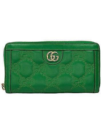 Gucci Gucci GUCCI wallet for women and men, brand name GG Matelassé long wallet, leather, green, gold hardware, 723784, round zipper, quilted. (view 1)