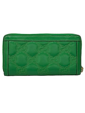 Gucci Gucci GUCCI wallet for women and men, brand name GG Matelassé long wallet, leather, green, gold hardware, 723784, round zipper, quilted. (view 2)