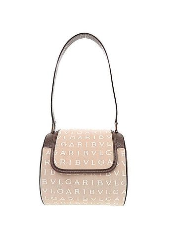 Bvlgari BVLGARI B.zero1 Logomania Drum-shaped Canvas Leather Beige Brown Handbag Shoulder Bag 0300BVLGARI (view 1)