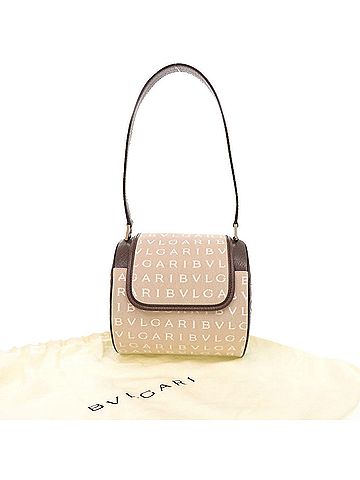 Bvlgari BVLGARI B.zero1 Logomania Drum-shaped Canvas Leather Beige Brown Handbag Shoulder Bag 0300BVLGARI (view 2)