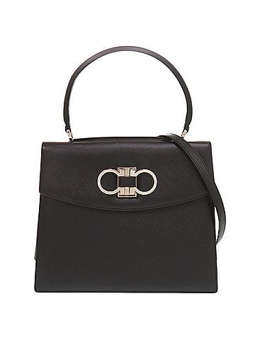Salvatore Ferragamo Salvatore Ferragamo Double Gancini Leather Black 2-Way Handbag Shoulder Bag 1046Salvatore (view 1)