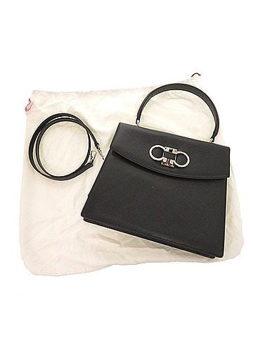 Salvatore Ferragamo Salvatore Ferragamo Double Gancini Leather Black 2-Way Handbag Shoulder Bag 1046Salvatore (view 2)