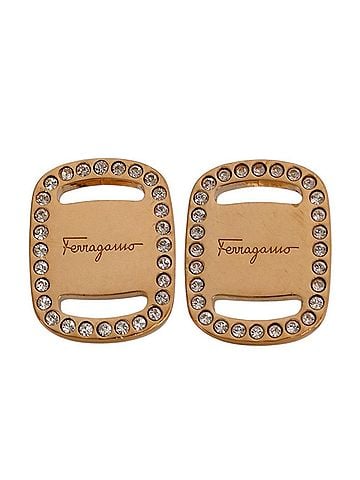 Salvatore Ferragamo Salvatore Ferragamo Rhinestone Square Plate Earrings, Gold Color, Women's (view 1)