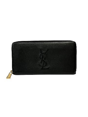 Yves Saint Laurent YVES SAINT LAURENT Cassandra Leather Round Zip Long Wallet, Black, Women's (view 1)