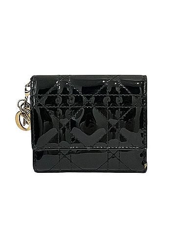 Christian Dior Christian Dior Lady Patent Leather Lotus Wallet Tri-fold Black Women's (view 1)