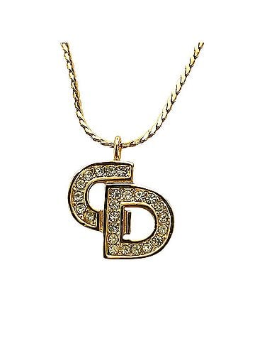 Christian Dior Christian Dior Vintage Logo Rhinestone Necklace, GP Gold Color, Women's (view 1)