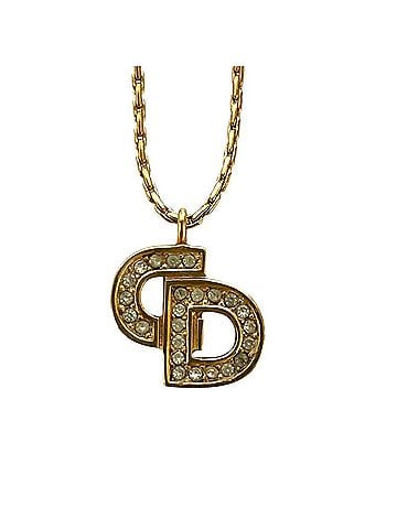 Christian Dior Christian Dior Vintage CD Logo Rhinestone Necklace, Gold Color, Women's (view 1)