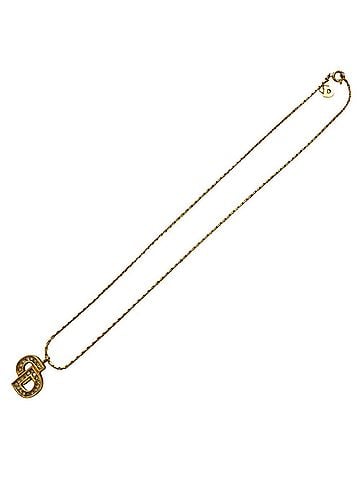 Christian Dior Christian Dior Vintage CD Logo Rhinestone Necklace, Gold Color, Women's (view 2)