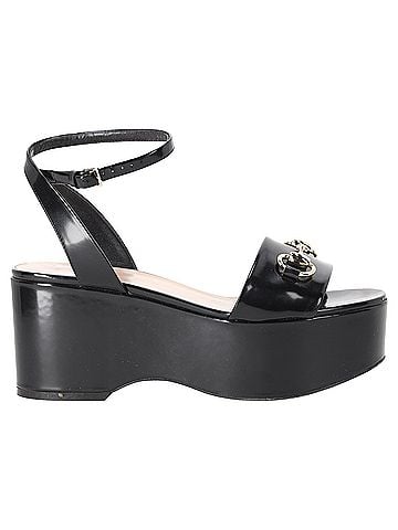 Gucci Gucci Horsebit Ankle Strap Platform Sandals in Black Calf Leather (view 1)