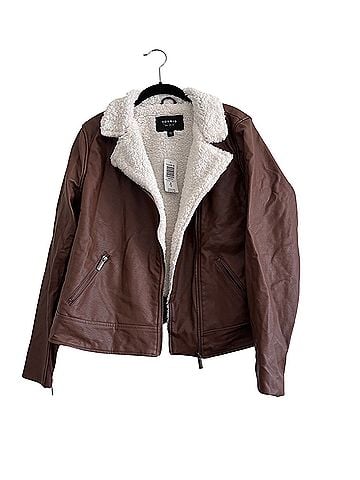 Torrid Cognac Sherpa Lined Moto Faux Leather Jacket (view 1)