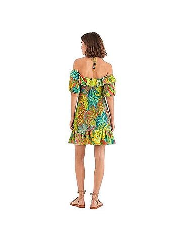 FARM Rio Neon Banana Print Off Shoulder Puff Sleeve Smocked Mini Dress Casual Dress (view 2)