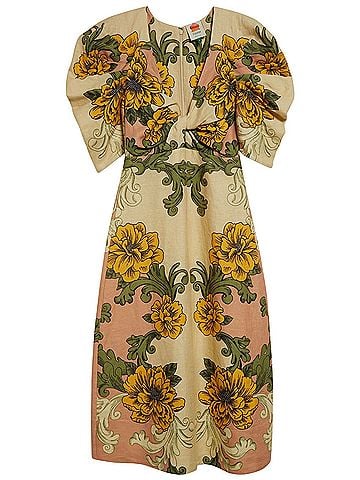 FARM Rio Delicate Flower Arabesques Linen Midi Dress Cocktail Dress (view 1)