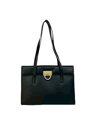 Salvatore Ferragamo Salvatore Ferragamo Vintage Gancini Hardware Leather Tote Bag, Black, 20239 (view 1)