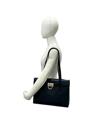 Salvatore Ferragamo Salvatore Ferragamo Vintage Gancini Hardware Leather Tote Bag, Black, 20239 (view 2)