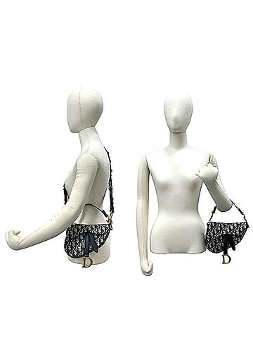 Christian Dior Christian Dior Saddle Bag, Trotter pattern, canvas and leather, 2-way handbag/shoulder bag, navy, 39653 (view 2)