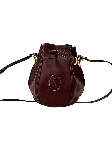 Cartier CARTIER Vintage Must Line Logo Leather Drawstring Shoulder Bag, Wine Red/Bordeaux, 450-5 (view 1)