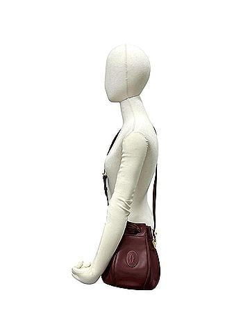 Cartier CARTIER Vintage Must Line Logo Leather Drawstring Shoulder Bag, Wine Red/Bordeaux, 450-5 (view 2)
