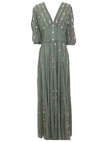 Mac Duggal Mac Duggal 8028 Green Moss Floral Embroidered Tulle Gown Flutter Sleeve Dress 18 Cocktail Dress (view 1)
