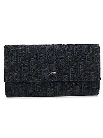 Christian Dior Christian Dior DIOR Dior Long Bi-fold Wallet, Flap Oblique Pattern, Men's, Black (view 1)