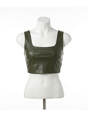 Commando Faux Leather Squareneck Crop Top in Pine (view 1)