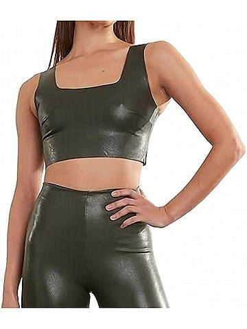 Commando Faux Leather Squareneck Crop Top in Pine (view 2)