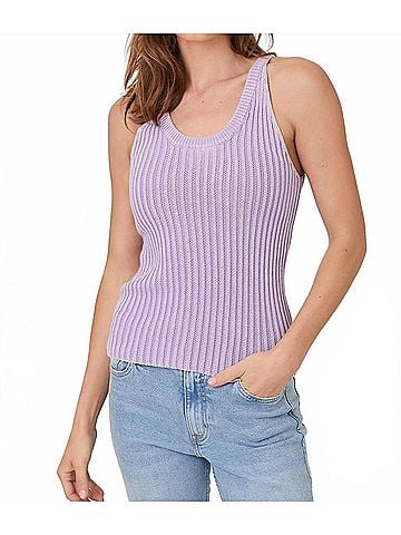 Mystree Washed Sweater Tank Top in Washed Lavender (view 2)