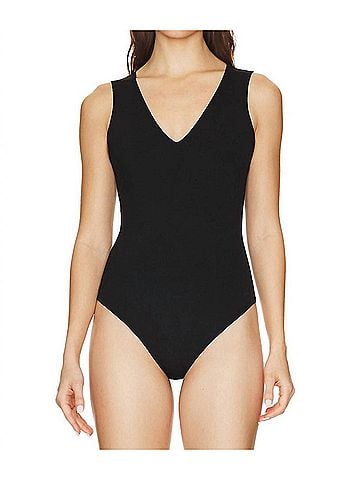 Commando Women's Neoprene Deep V Bodysuit in Black (view 2)