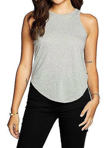 Chaser Rpet Vintage Jersey Shirttail Ruffle Racerback Tank in Heather Grey (view 2)