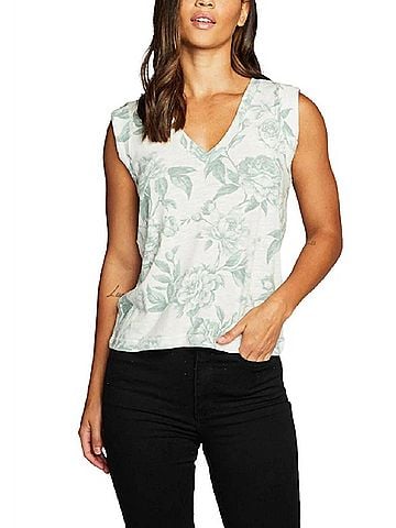 Chaser Gauze Jersey Rolled Armhole V Neck Muscle Tank in Savannah (view 2)