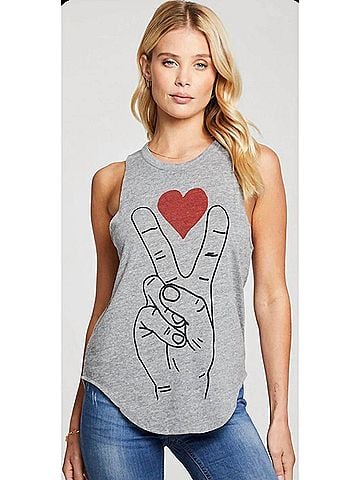 Chaser Triblend Muscle Tank Peace & Love in Streaky Grey (view 2)