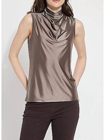 Lyssé Irina Satin Jersey Top in Ash (view 2)