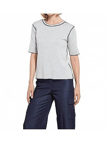 Lyssé Odessa Reversible Knit Short Sleeve Tee in Navy/Grey Melange (view 2)