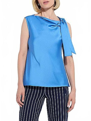 Lyssé Zulena Bow Tie Neck Top in Electric Blue (view 2)