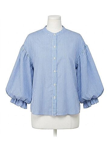 Fate Pinstripe Bubble Sleeve Blouse in Blue (view 1)