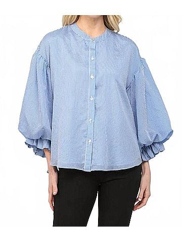 Fate Pinstripe Bubble Sleeve Blouse in Blue (view 2)