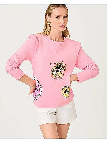 Lilly Pulitzer Elmaria Puff Sleeve Sweatshirt in Conch Shell Pink Throwback Disney Graphic (view 2)