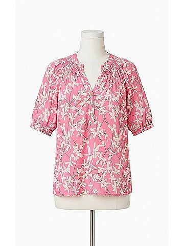 Lilly Pulitzer Elsa Short Sleeve Silk Top in Confetti Pink Liza (view 1)