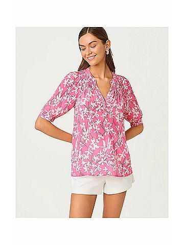 Lilly Pulitzer Elsa Short Sleeve Silk Top in Confetti Pink Liza (view 2)