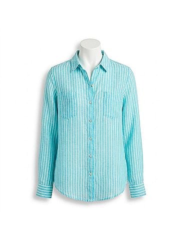 Lilly Pulitzer Sea View Linen Button Down Shirt in Capri Blue Saint Tropez Stripe (view 1)