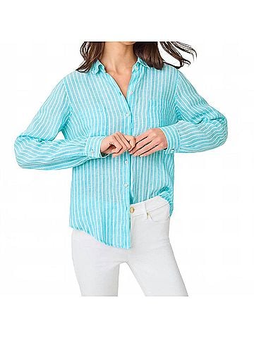 Lilly Pulitzer Sea View Linen Button Down Shirt in Capri Blue Saint Tropez Stripe (view 2)
