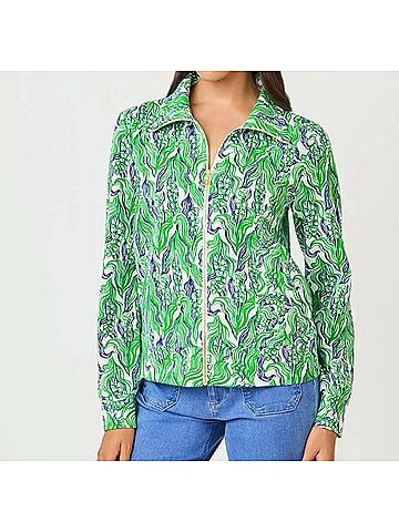 Lilly Pulitzer Eleni Zip-Up Sweatshirt in Putting Green Lilly Of The Valley (view 2)