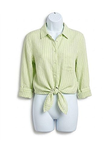 Lilly Pulitzer Sea View Button Down Shirt in Pistachio Macaron X Conch Shell Pink Stripe (view 1)
