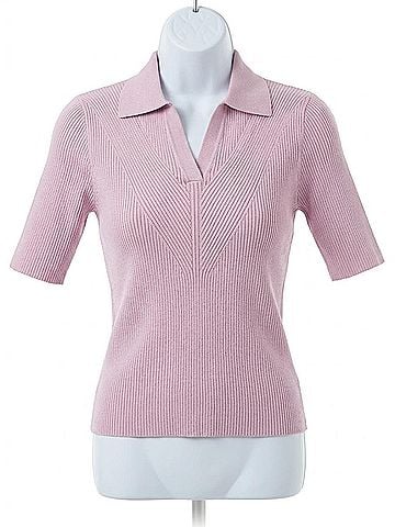 Lyssé Kenzie Ribbed Knit Polo in Rose Shadow (view 1)